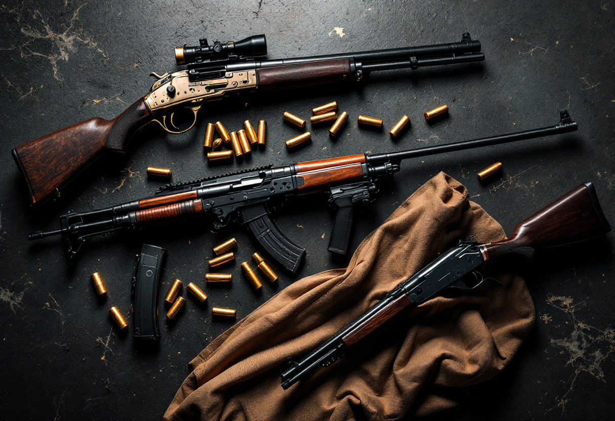 Firearms laid out